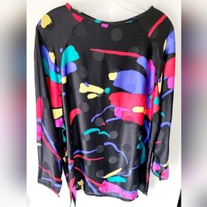 Vintage 80's Abstract Colorful Art Silk Womens Top
